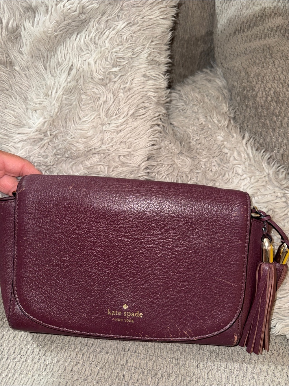 kate spade Plum shoulder bag with Tassel and Gold Chain Strap